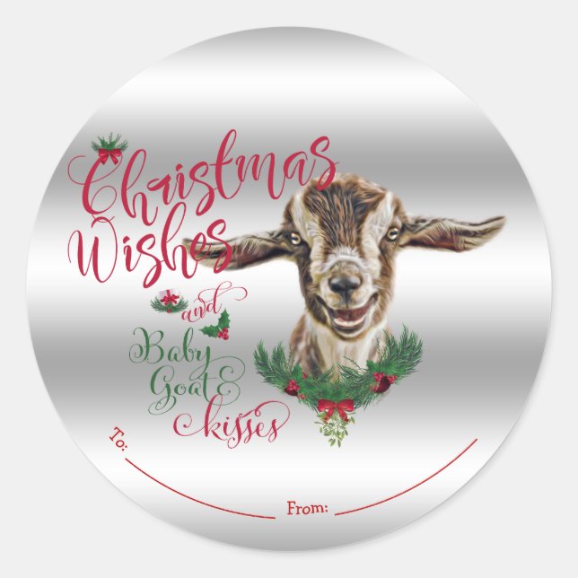 GOAT | Christmas Wishes Baby Goat Kisses Togg Classic Round Sticker (Front)