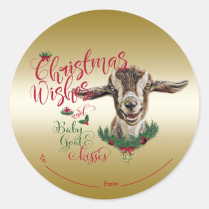 GOAT   Christmas Wishes Baby Goat Kisses Togg Classic Round Sticker