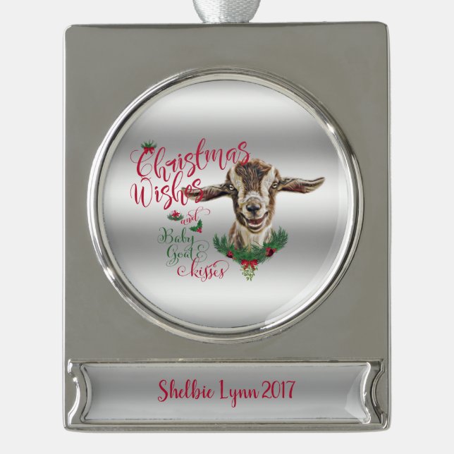 GOAT | Christmas Wishes Baby Goat Kisses Togg Silver Plated Banner Ornament (Front)