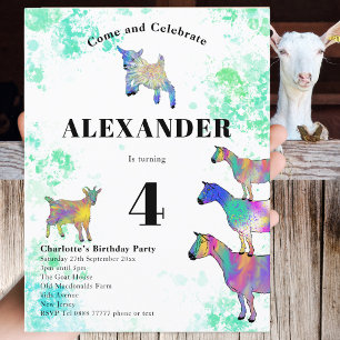 Goat Colourful Watercolor Birthday Party Invitation Postcard