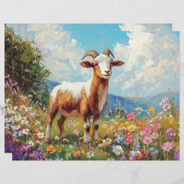 Goat Colourful Wildflower Meadow Scrapbook Paper (Front/Back)
