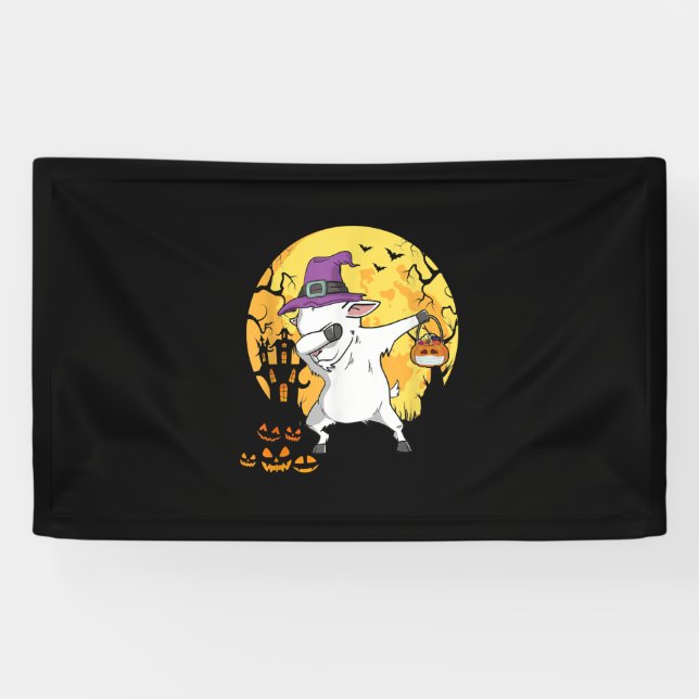 Goat Dabbing Witch Pumpkin Funny Dog Halloween Banner (Horizontal)