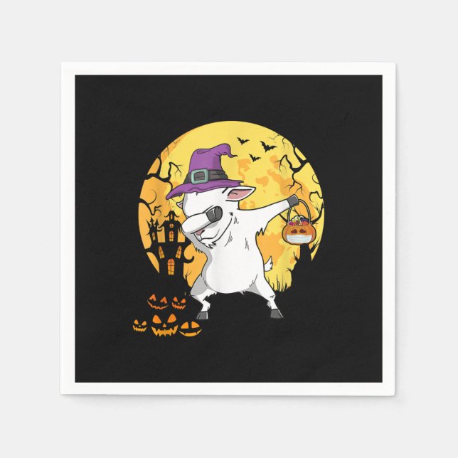 Goat Dabbing Witch Pumpkin Funny Dog Halloween Napkin (Front)