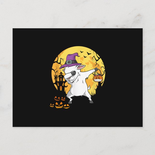 Goat Dabbing Witch Pumpkin Funny Dog Halloween Postcard (Front)