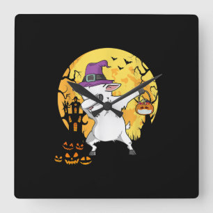 Goat Dabbing Witch Pumpkin Funny Dog Halloween Square Wall Clock