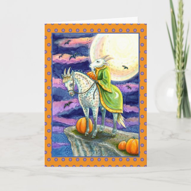 GOAT DEMON, SURE FOOTED STEED FANTASY HALLOWEEN HOLIDAY CARD (Front)