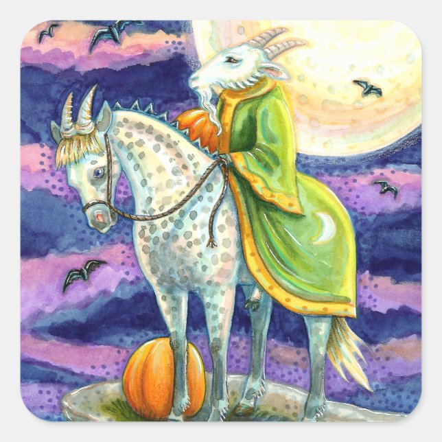 GOAT DEMON, SURE FOOTED STEED FANTASY HALLOWEEN SQUARE STICKER (Front)