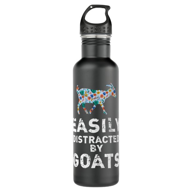Goat Easily Distracted By Goats Goat Lover T 64 Ca 710 Ml Water Bottle (Front)