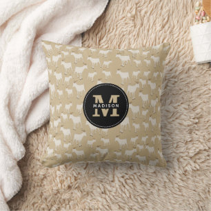 Goat Farm Animal Pattern Monogram Cushion