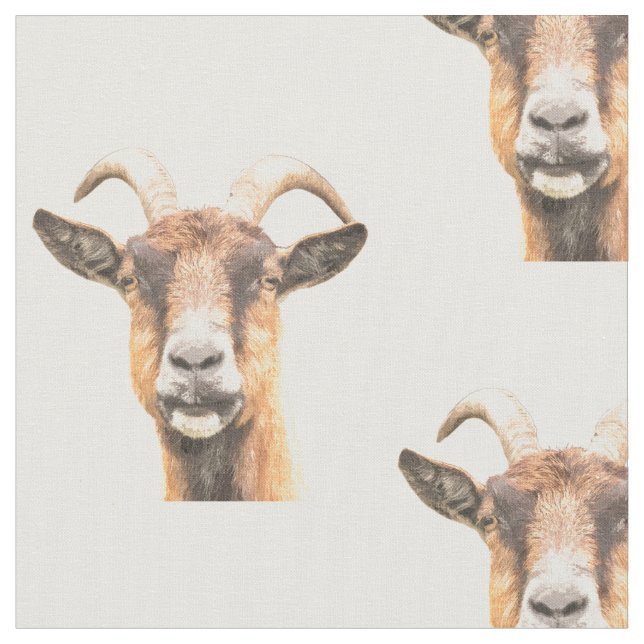 Goat Farm Animal Portrait Fabric (Close Up)