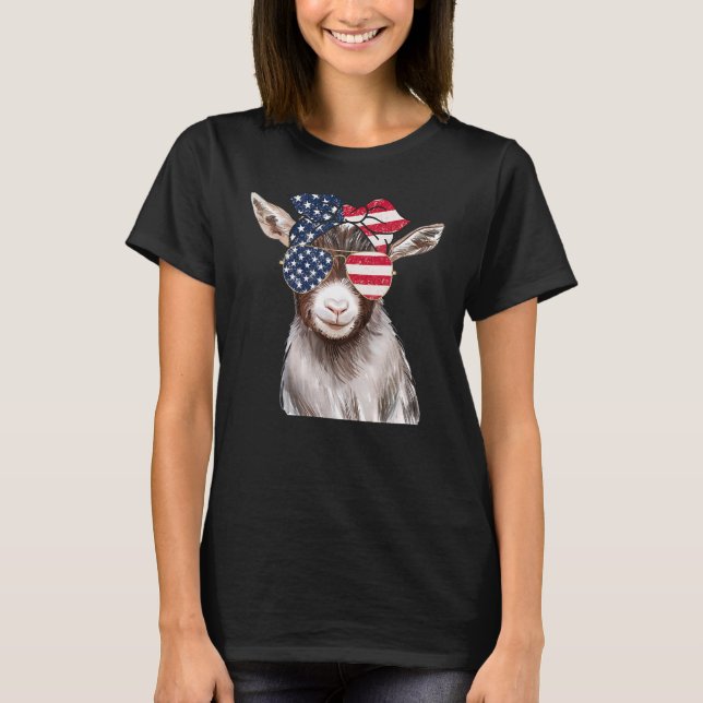 Goat  Farm Animals Farmer Girl 4th Of July Usa Fla T-Shirt (Front)