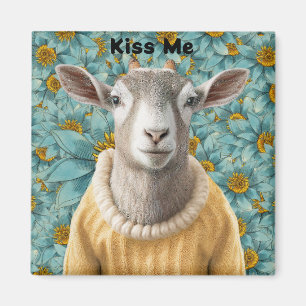 Goat Farmhouse Style Teal and Yellow Magnet