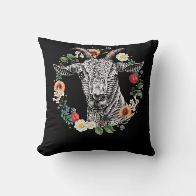 Goat Flowers Nature Farm Animal Cushion (Front)