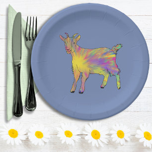 Goat Funny Colourful Artsy Rainbow Farm Animal Art Paper Plate