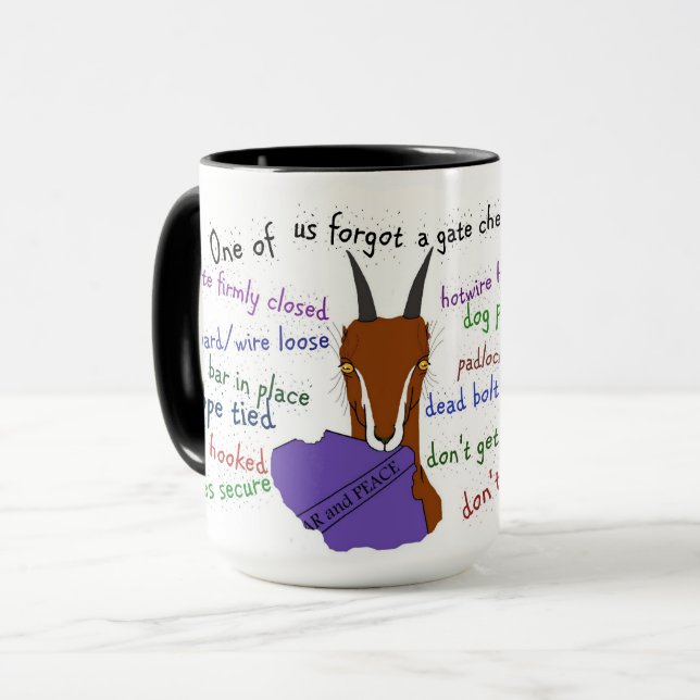 Goat, goats, escape artist, lamancha mug (Front Left)