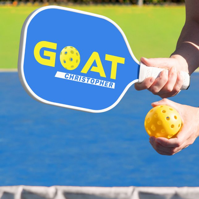 GOAT Greatest of All Time Personalised Blue Pickleball Paddle (For the greatest of all time pickleball player, a personalized GOAT pickleball paddle)