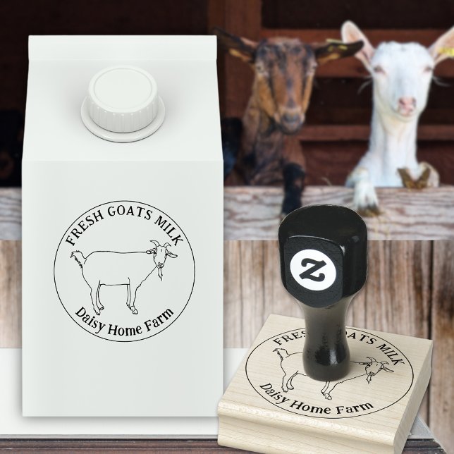 Goat Hand Drawn Business Rubber Stamp (goats milk custom business ink rubber stamp with cute smile goat line drawing )