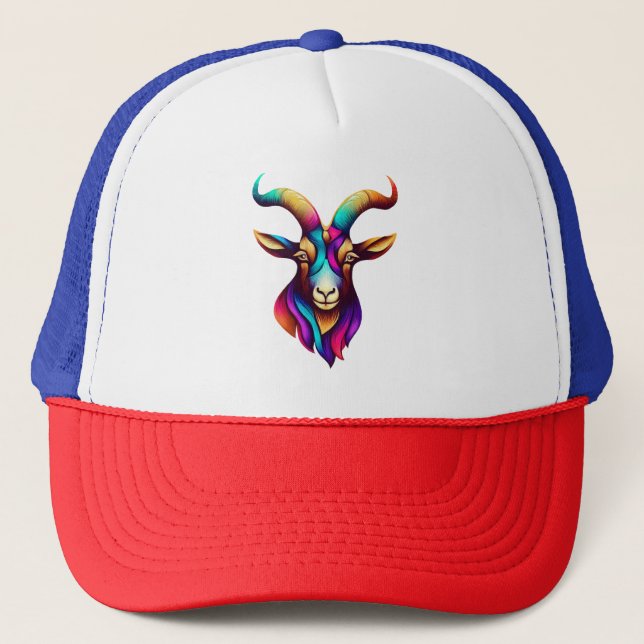 Goat head colourful Horn Trucker Hat (Front)