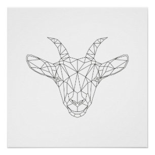 Goat Head Geometric Black & White Modern Art Print