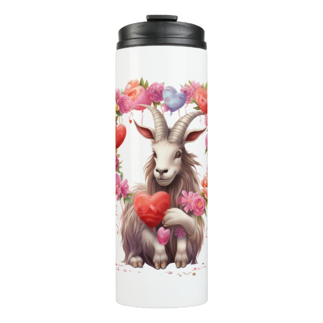 Goat Heart Horns Valentine's Day Farm Fun T Shirt Thermal Tumbler (Front)