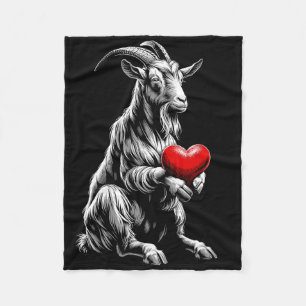 Goat Holding Heart Valentine's Day Cute Valentine Fleece Blanket