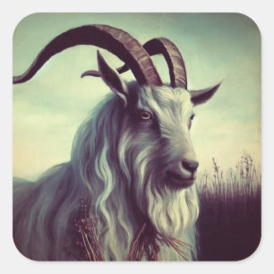 Goat in a Field Vintage Illustration Square Sticker