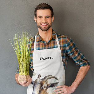 goat in a green pasture watercolor customisable apron