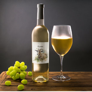 goat in a green pasture watercolor customisable liquor bottle label