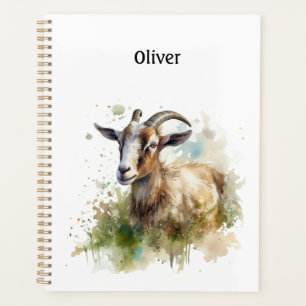 goat in a green pasture watercolor customisable planner