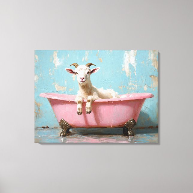 Goat in a Pink Bathtub Canvas Print (Front)