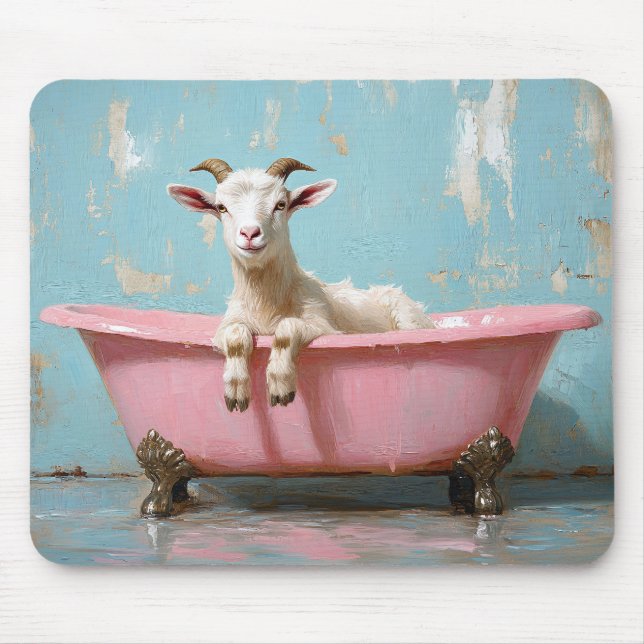 Goat in a Pink Bathtub Mouse Mat (Front)