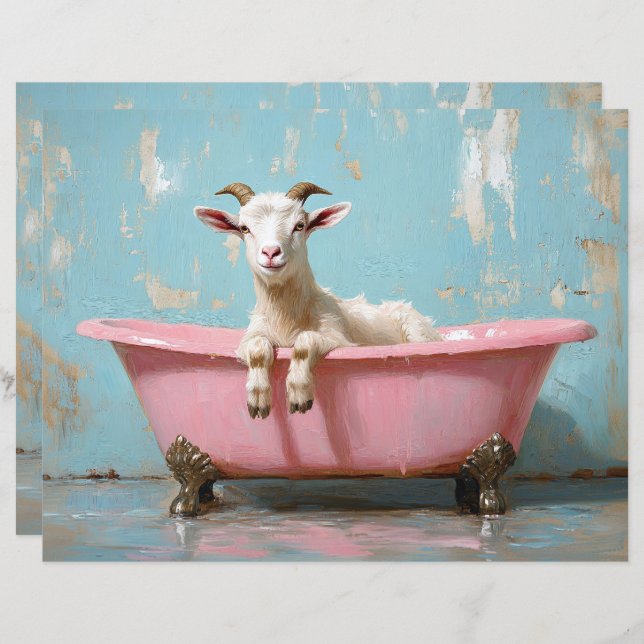 Goat in a Pink Bathtub Scrapbook Paper (Front/Back)