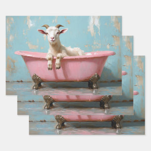 Goat in a Pink Bathtub Wrapping Paper Sheet