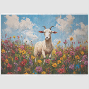 Goat in a Wildflower Field Painting Decoupage Tissue Paper