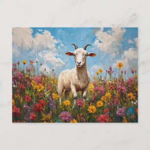 Goat in a Wildflower Field Painting Postcard