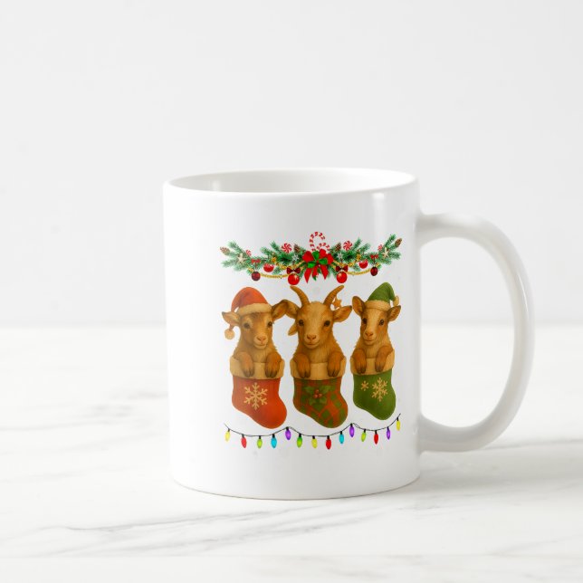 Goat In Christmas Socks Lights Goat Xmas  Coffee Mug (Right)