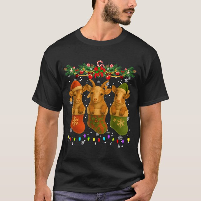 Goat In Christmas Socks Lights Goat Xmas  T-Shirt (Front)