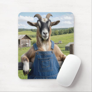 Goat in Denim Blue Bib Overalls Mouse Mat