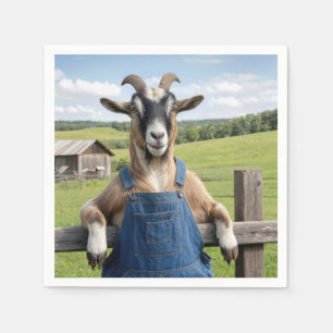 Goat in Denim Blue Bib Overalls Napkin