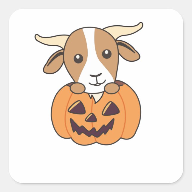 Goat In Pumpkin Cute Goats Happy Halloween Square Sticker (Front)
