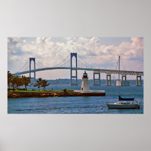 Goat Island Lighthouse & the Newport Bridge Poster
