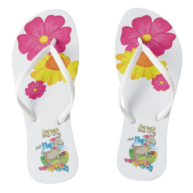 GOAT | Just Want to Drink Coffee Play With Goats Flip Flops (Footbed)