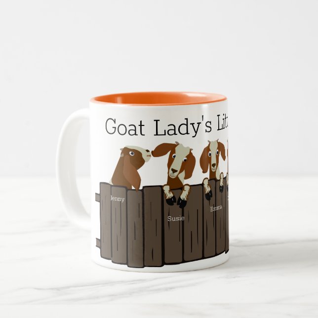 Goat Ladys Little Herd of 5 Goats Two-Tone Coffee Mug (Front Left)