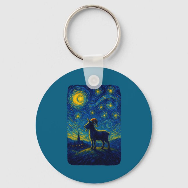 Goat Lover Santa Hat Christmas Starry Cute Night V Key Ring (Front)
