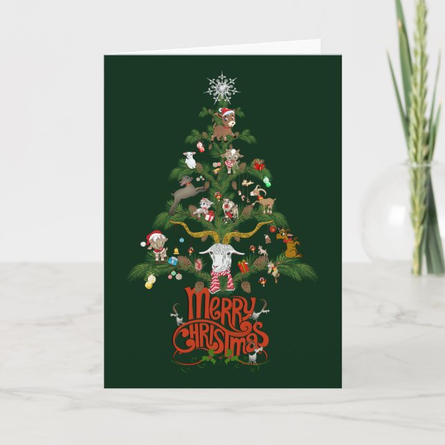 GOAT LOVERS Xmas Gift  | Merry Christmas Goat TREE Holiday Card (Front)