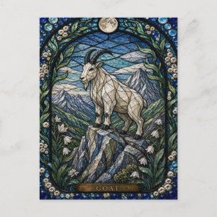 Goat, Mountain Bell Stained Glass Postcard