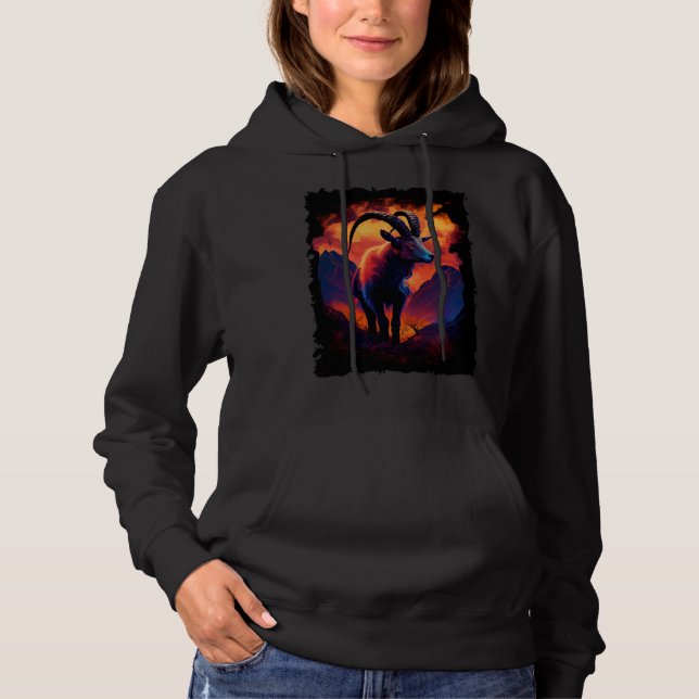 Goat mountains sunset retro 70s vintage mountain   hoodie (Front)