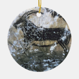 Goat or Chamois, rock painting in the Black Room, Ceramic Tree Decoration