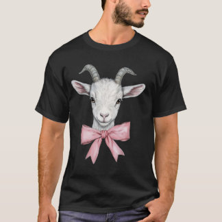 Goat Pink Coquette Bow Dainty Ribbon Cute Farm Ani T-Shirt
