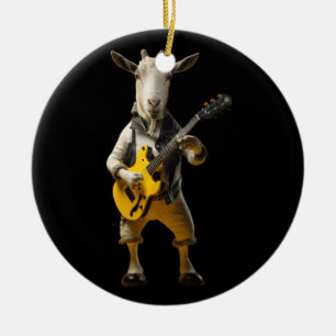 Goat Playing Guitar Goat Musician Guitarist Marchi Ceramic Tree Decoration